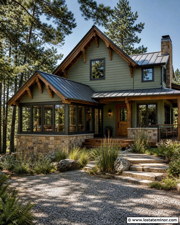 Sage Green Rustic House With Metal Roof Sunroom - 30 Sage Green House Design With Sunroom Ideas