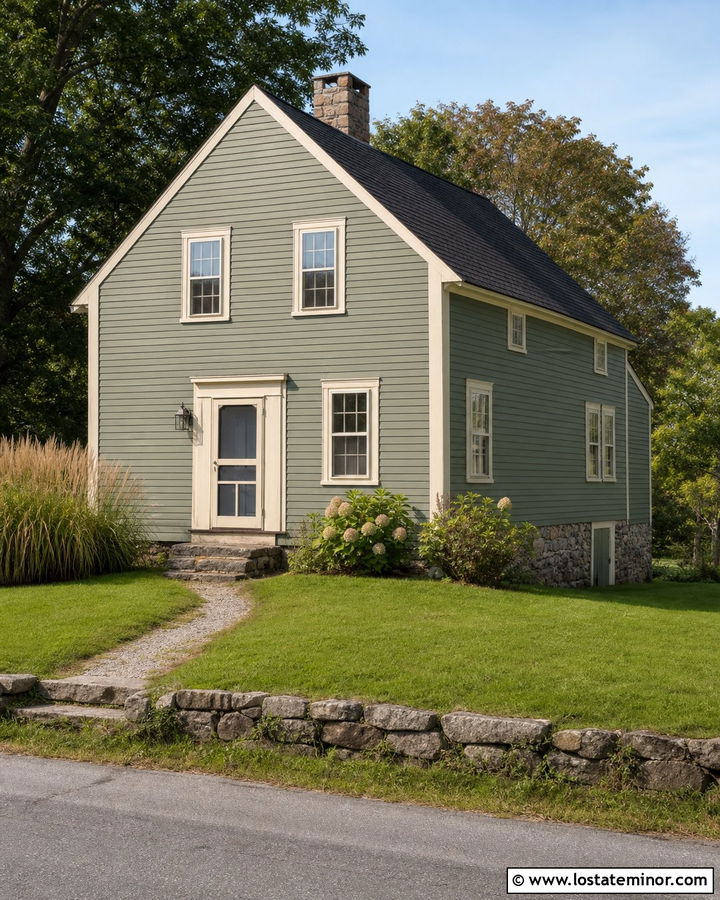 Sage Green Saltbox With Cream Screen Door - 30 Sage Green House Design With Screen Door Ideas