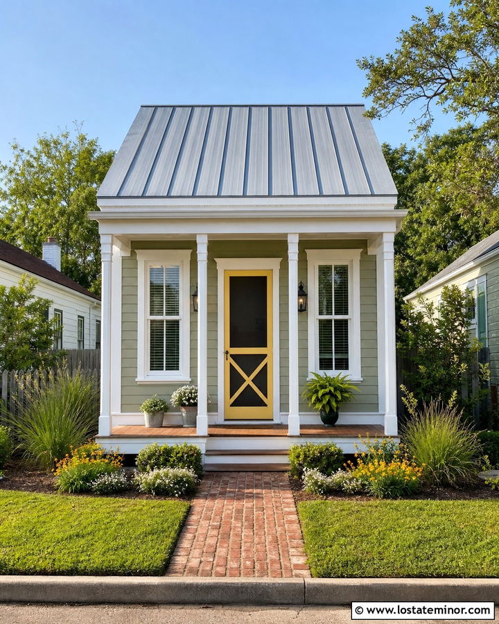 Sage Green Shotgun House With Yellow Screen Door - 30 Sage Green House Design With Screen Door Ideas