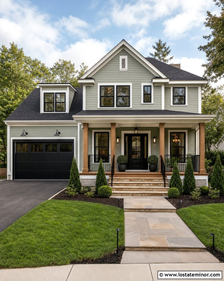 Sage Green Siding With A Black Front Door - 30 Sage Green House Design With Siding Ideas