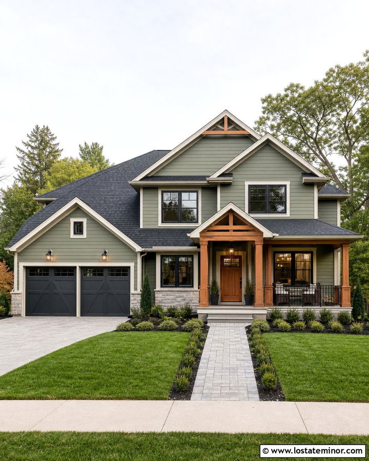 Sage Green Siding With A Cedar Front Door - 30 Sage Green House Design With Siding Ideas