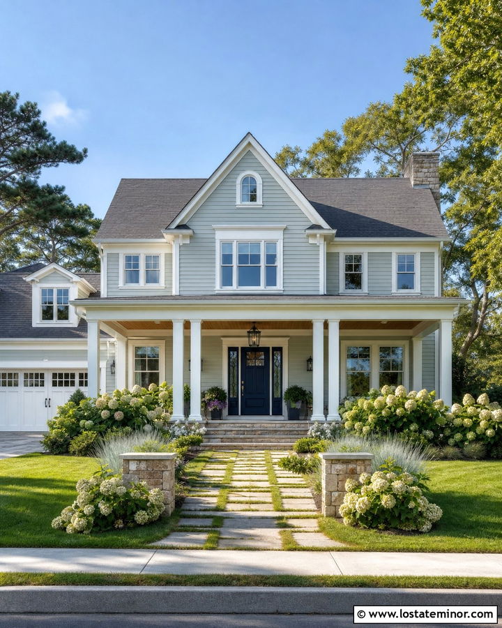 Sage Green Siding With A Navy Front Door - 30 Sage Green House Design With Siding Ideas