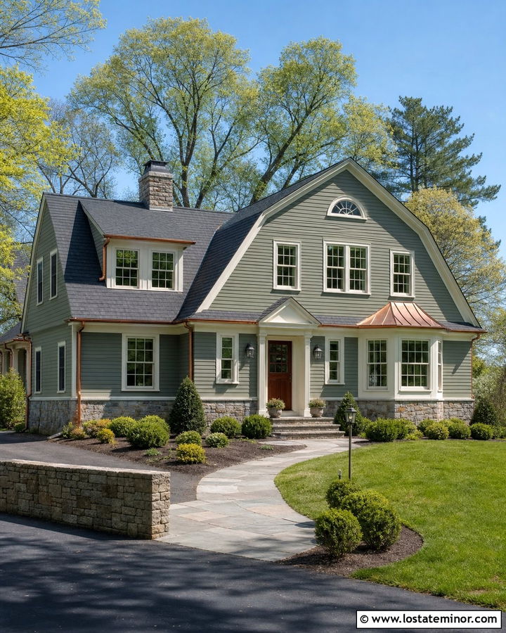 Sage Green Siding With Copper Accents - 30 Sage Green House Design With Siding Ideas