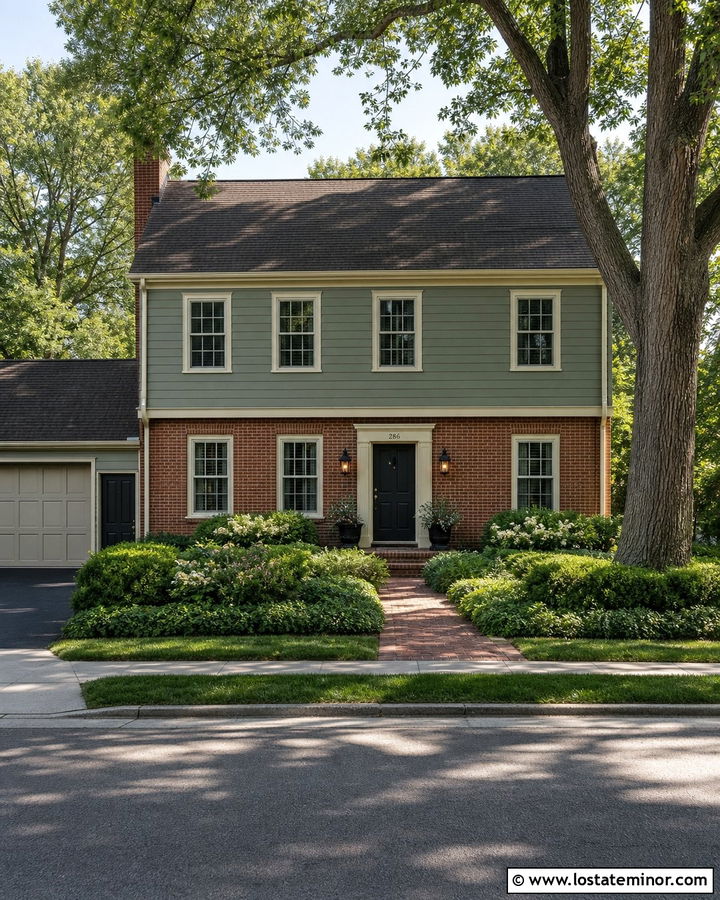 Sage Green Siding With Red Brick - 30 Sage Green House Design With Siding Ideas