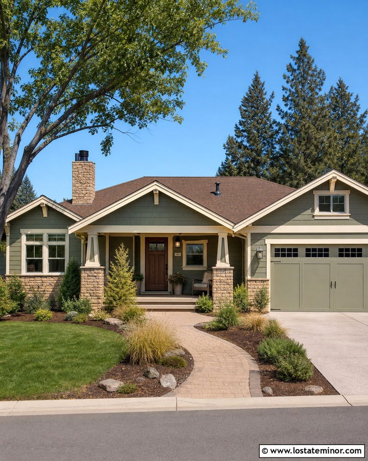 Sage Green Siding With Tan Stone - 30 Sage Green House Design With Siding Ideas