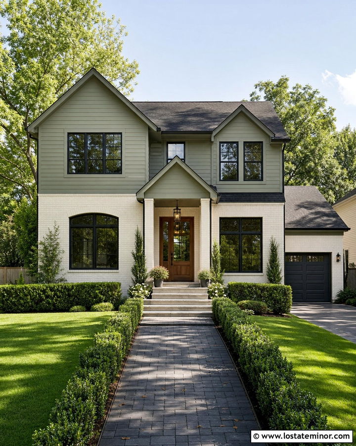 Sage Green Siding With White Brick - 30 Sage Green House Design With Siding Ideas