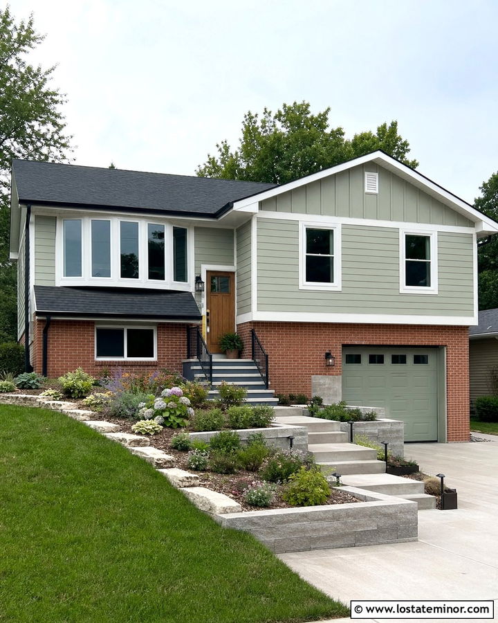 Sage Green Split Level House With Gables - 30 Sage Green House Design With Gables Ideas