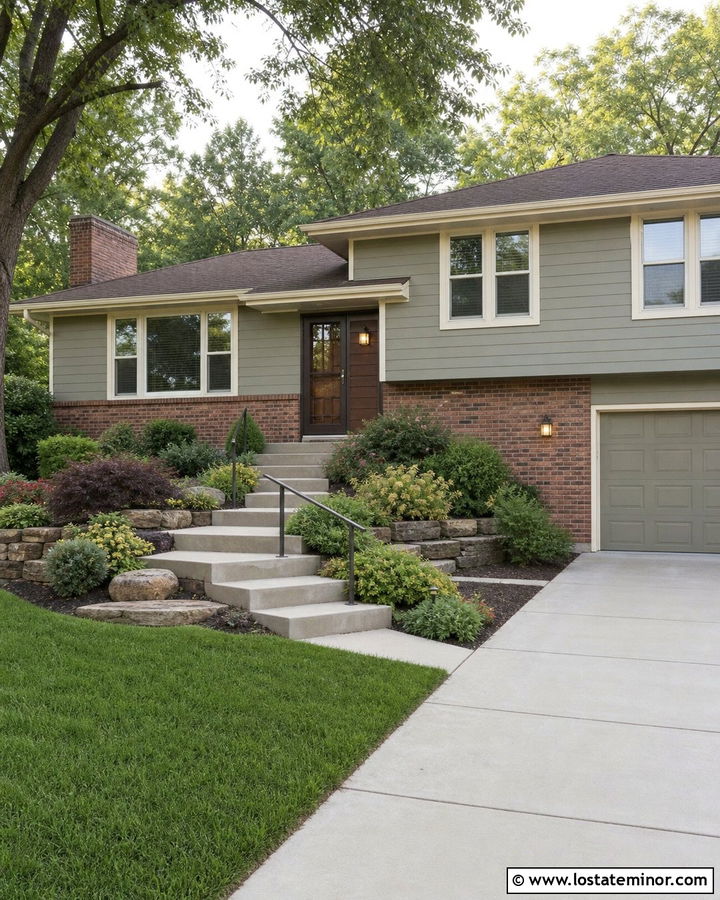 Sage Green Split Level House With Storm Door - 30 Sage Green House Design With Storm Door Ideas