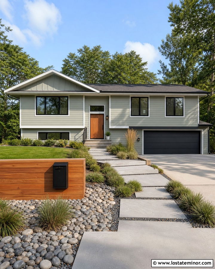 Sage Green Split Level With Address Mailbox - 30 Sage Green House Design With Mailbox Ideas