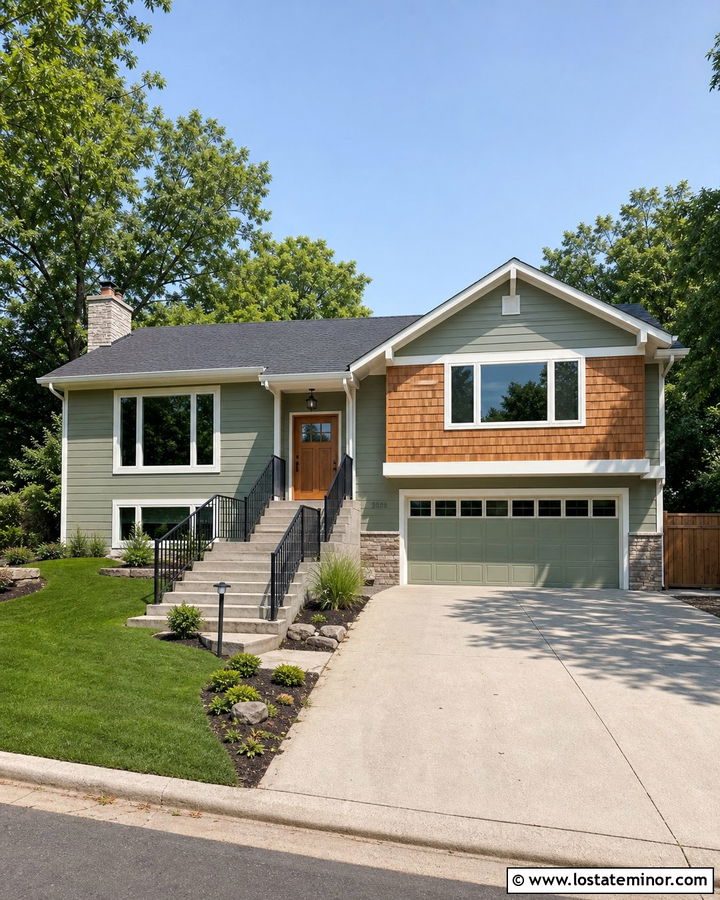 Sage Green Split Level With Cedar Shake - 30 Sage Green House Design With Cedar Shake Ideas