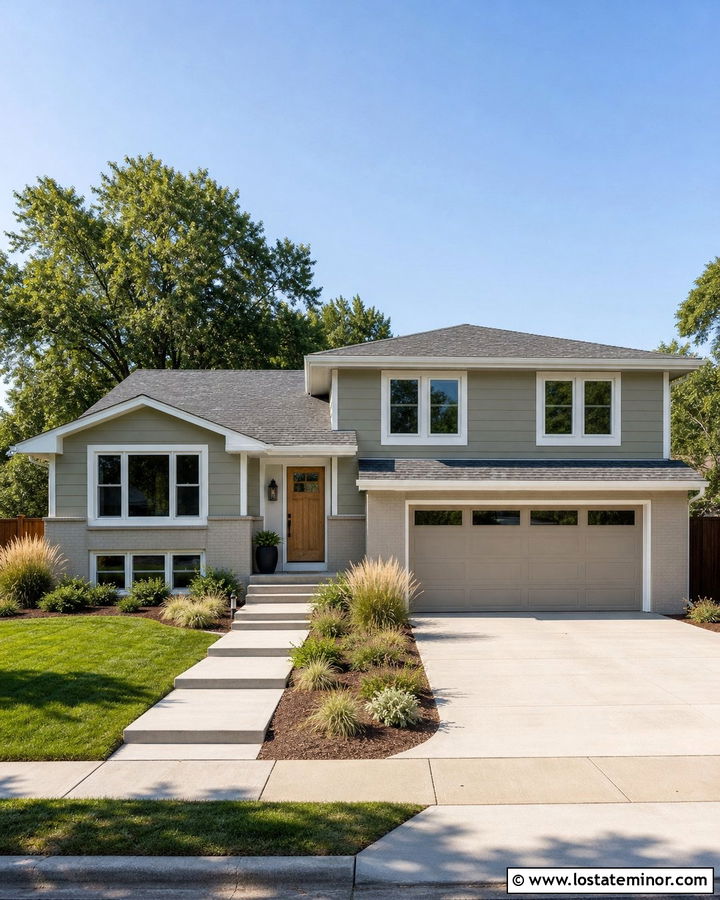 Sage Green Split Level With Gray Shingles - 30 Sage Green House Design With Shingles Ideas