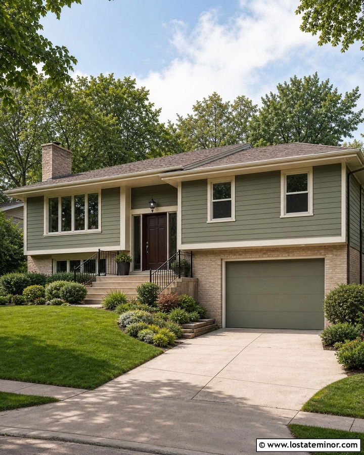 Sage Green Split Level With Tan Brick - 30 Sage Green House Design With Brick Accents Ideas