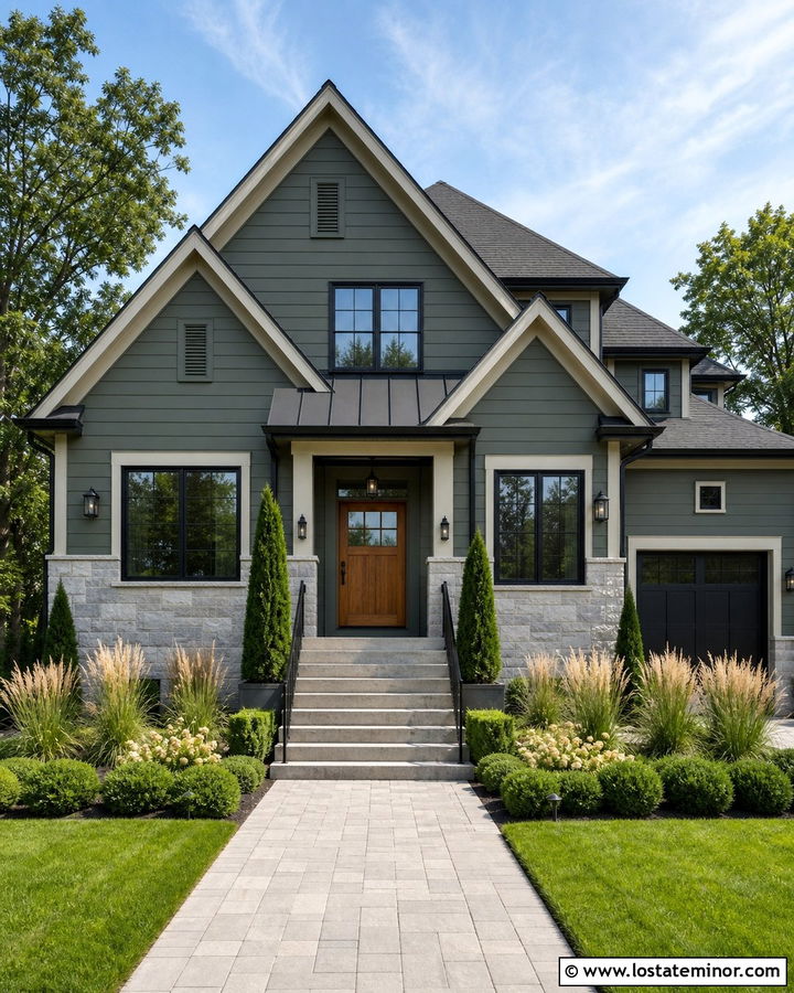 Sage Green Stone House With Metal Awning - 30 Sage Green House Design With Awning Ideas