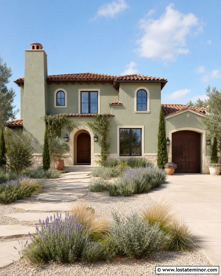Sage Green Stucco House With Chimney - 30 Sage Green House Design With Chimney Ideas