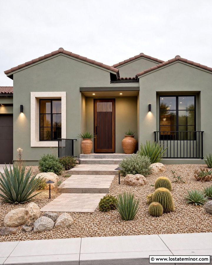 Sage Green Stucco House With Wood Screen Door - 30 Sage Green House Design With Screen Door Ideas