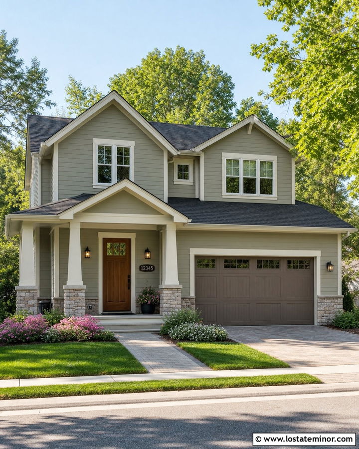 Sage Green Suburban House With Bronze Number Plaque - 30 Sage Green House Design With House Numbers Ideas