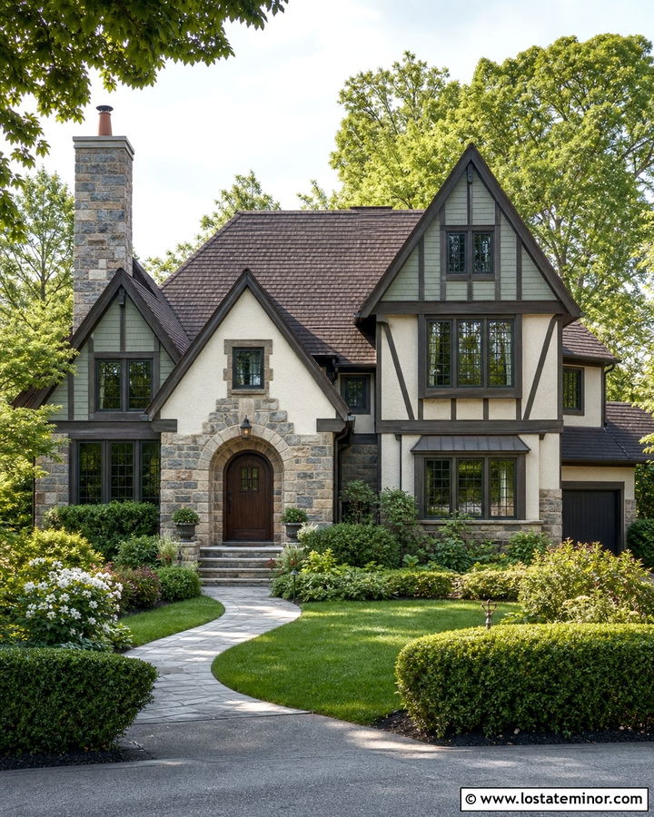 Sage Green Tudor House With Gables - 30 Sage Green House Design With Gables Ideas