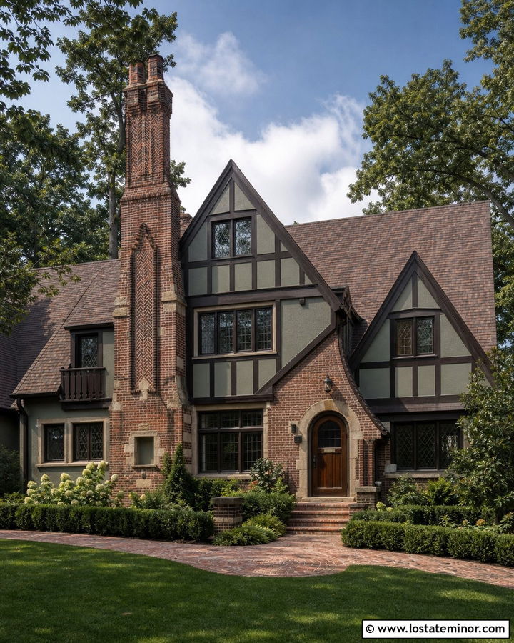 Sage Green Tudor With Brick Chimney - 30 Sage Green House Design With Chimney Ideas