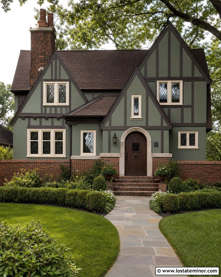 Sage Green Tudor With Brick Wainscoting - 30 Sage Green House Design With Wainscoting Ideas