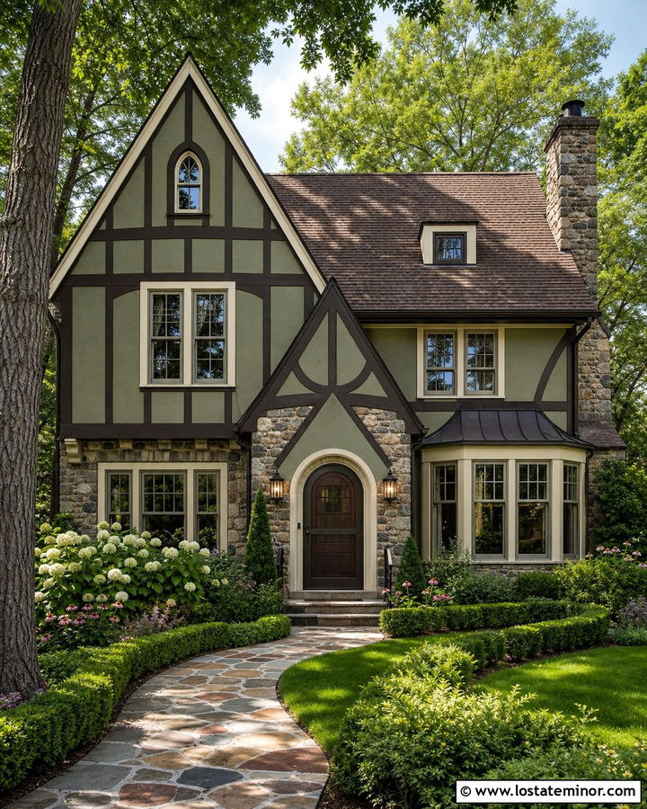 Sage Green Tudor With Bronze Screen Door - 30 Sage Green House Design With Screen Door Ideas