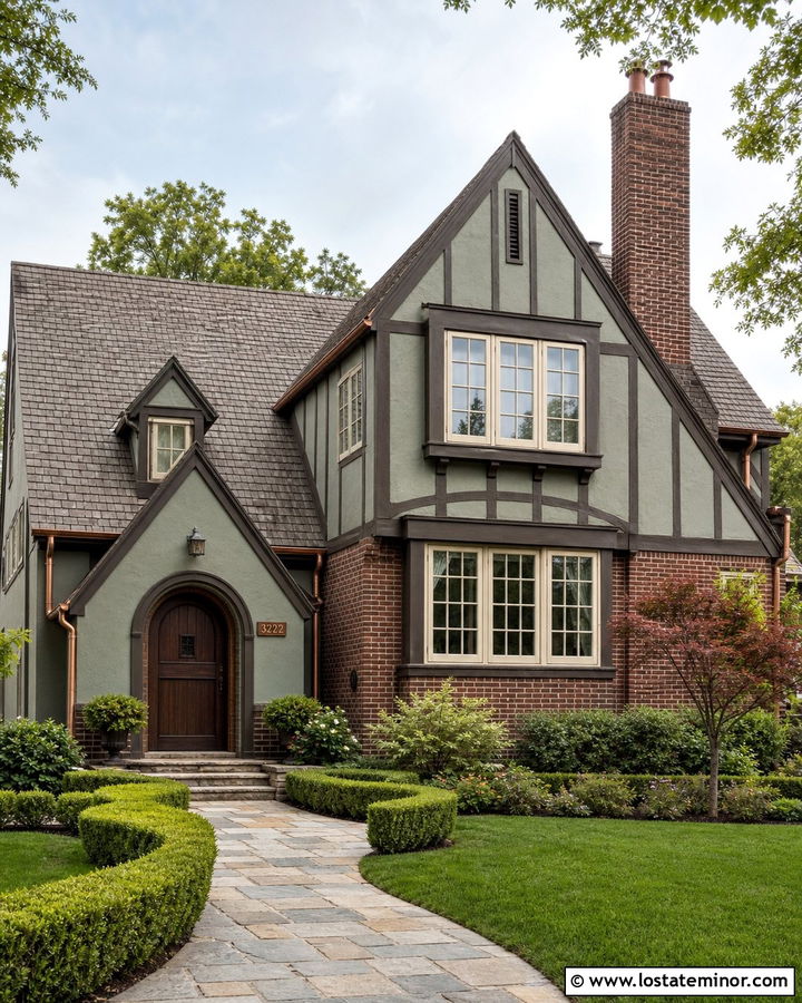 Sage Green Tudor With Copper House Numbers - 30 Sage Green House Design With House Numbers Ideas