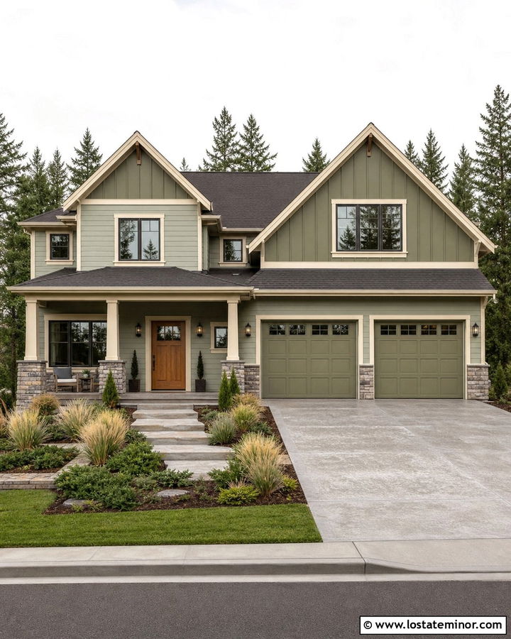 Sage Green Two Tone Siding - 30 Sage Green House Design With Siding Ideas