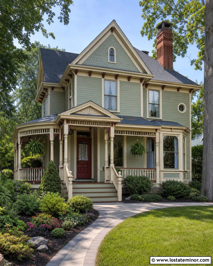 Sage Green Victorian House With Brick Chimney - 30 Sage Green House Design With Chimney Ideas