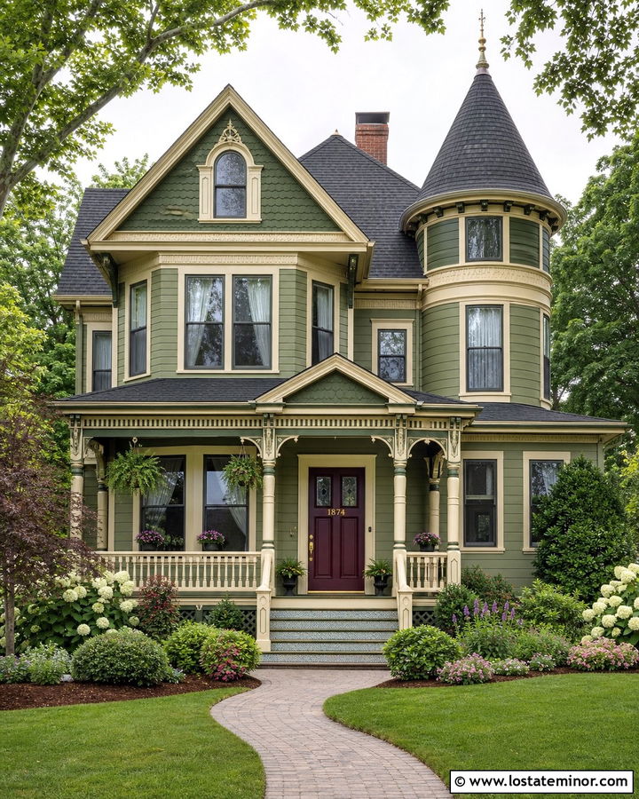 Sage Green Victorian House With Gold Numbers - 30 Sage Green House Design With House Numbers Ideas