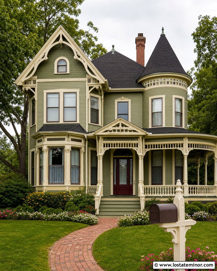 Sage Green Victorian House With White Post Mailbox - 30 Sage Green House Design With Mailbox Ideas