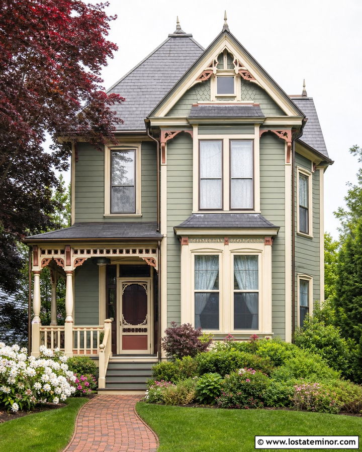 Sage Green Victorian With Decorative Screen Door - 30 Sage Green House Design With Screen Door Ideas