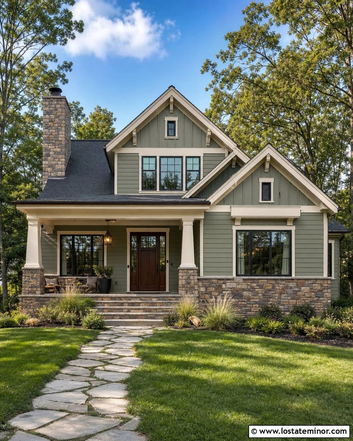 Sage Siding And Fieldstone House - 30 Stone House Design With Siding Ideas