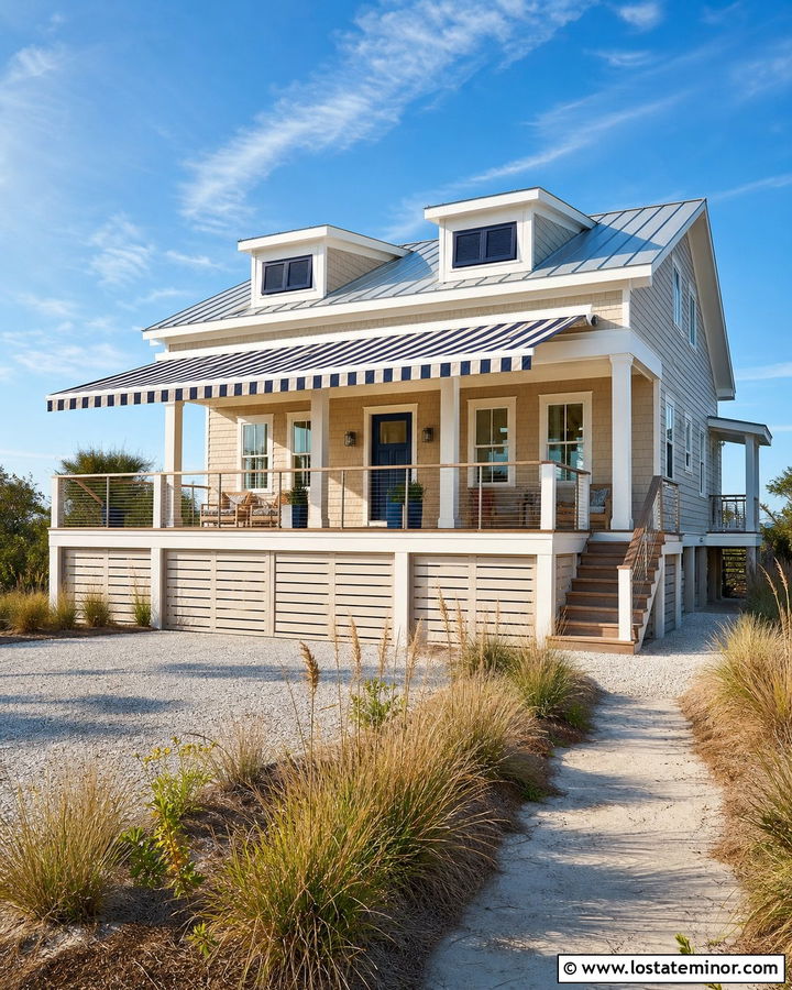 Sand Beach House With Retractable Awning - 30 Sand House Design With Awning Ideas