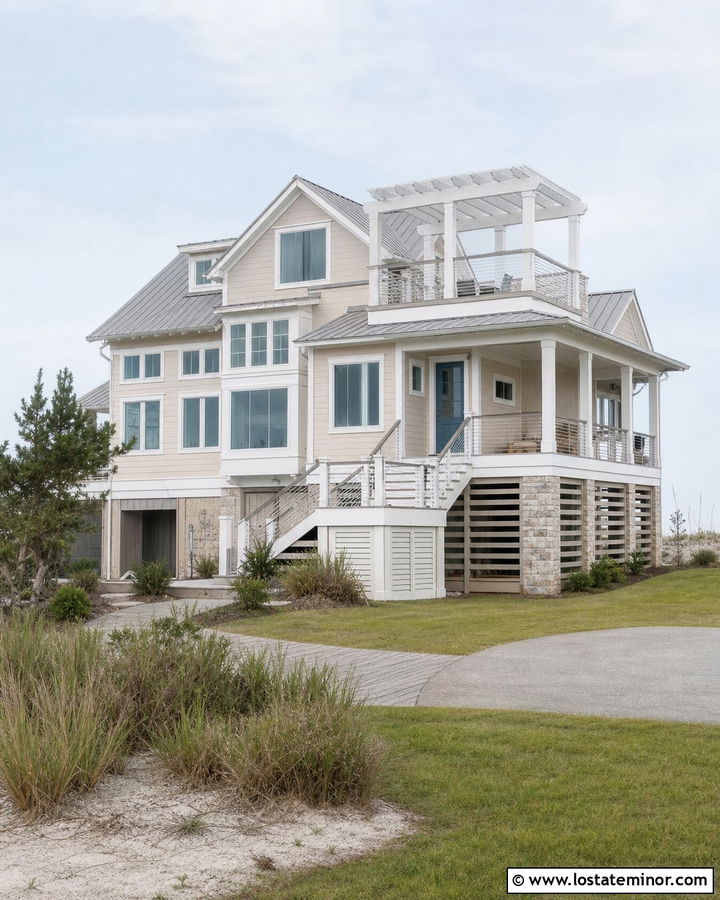 Sand Beach House With Rooftop Pergola - 30 Sand House Design With Pergola Ideas