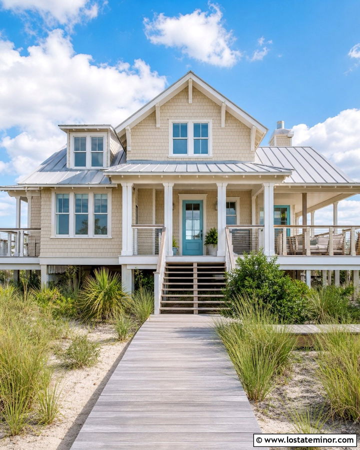 Sand Beach House With Wooden Walkway - 30 Sand House Design With Walkway Ideas