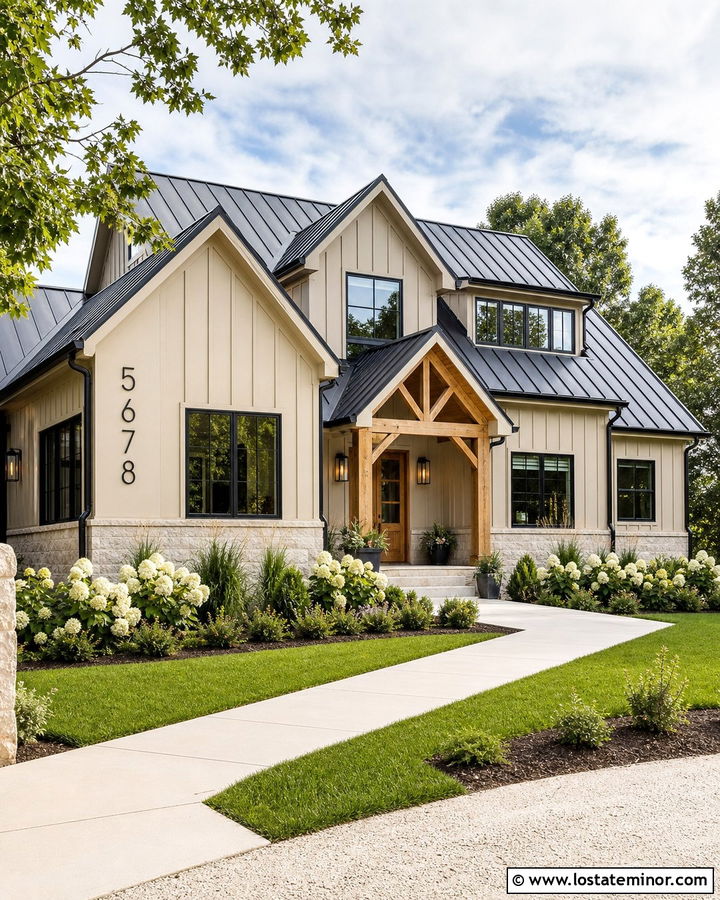 Sand Board And Batten House With Black Numbers - 30 Sand House Design With House Numbers Ideas