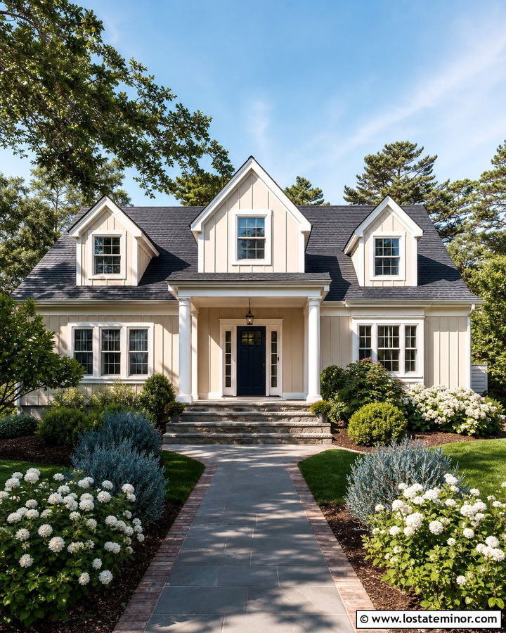 Sand Board and Batten House With Navy Door - 30 Sand House Design With Board and Batten Ideas