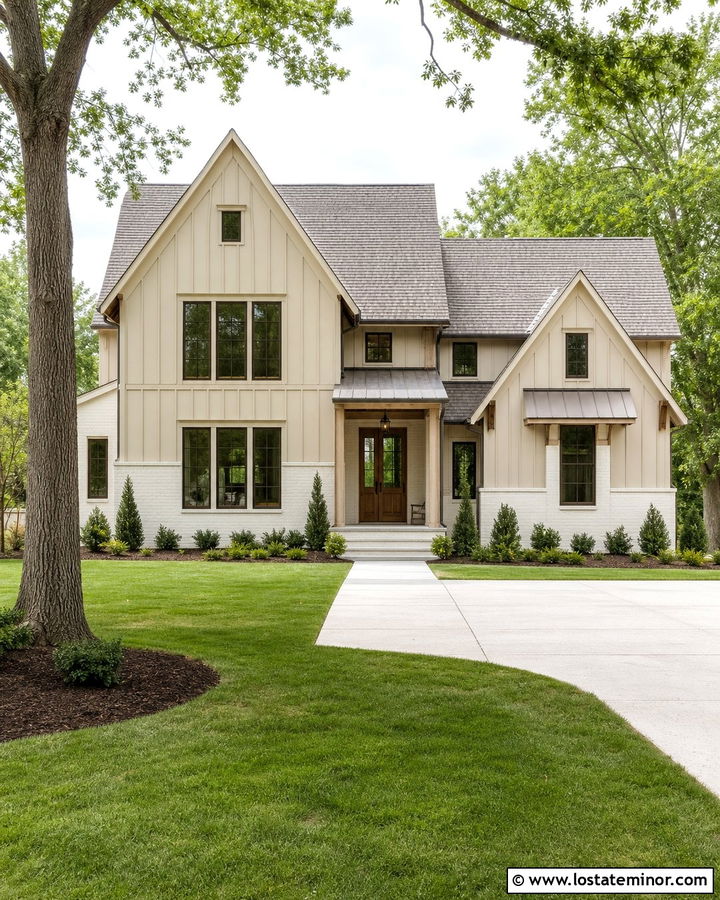 Sand Board and Batten House With White Brick - 30 Sand House Design With Board and Batten Ideas