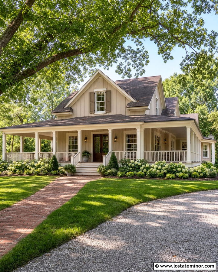Sand Board and Batten House With Wraparound Porch - 30 Sand House Design With Board and Batten Ideas