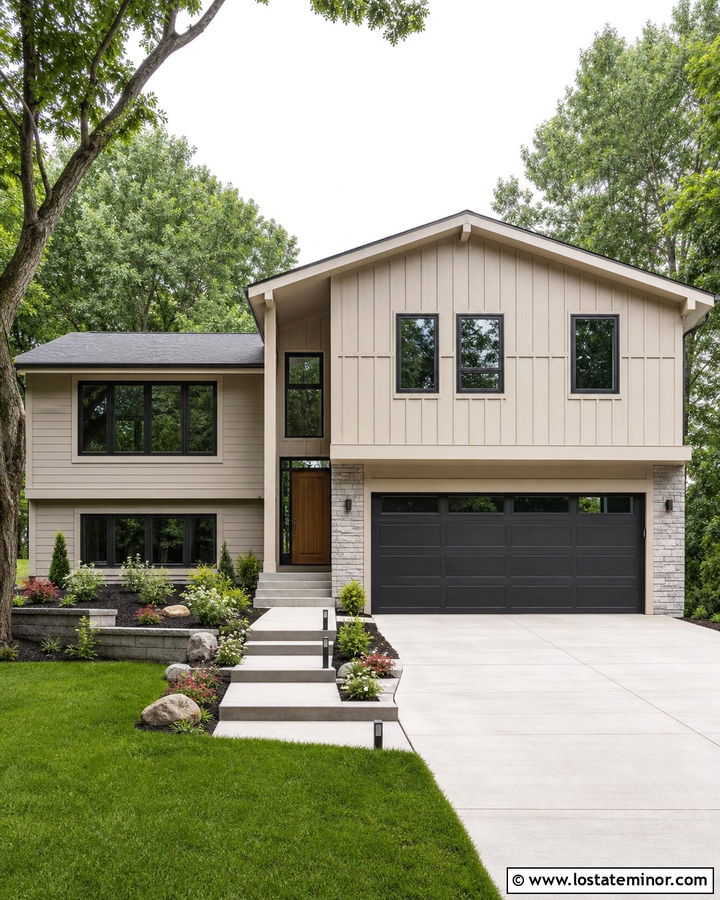 Sand Board and Batten Split Level House - 30 Sand House Design With Board and Batten Ideas