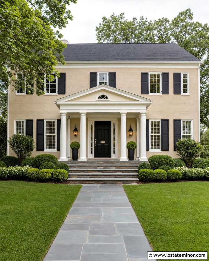 Sand Brick House With Columned Portico - 30 Sand House Design With Portico Ideas