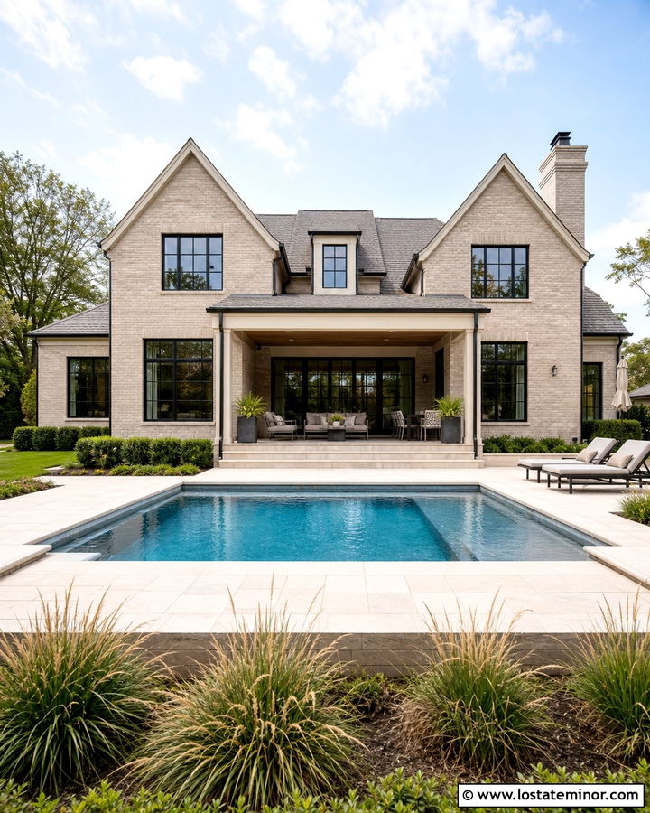 Sand Brick House With Geometric Pool - 30 Sand House Design With Swimming Pool Ideas