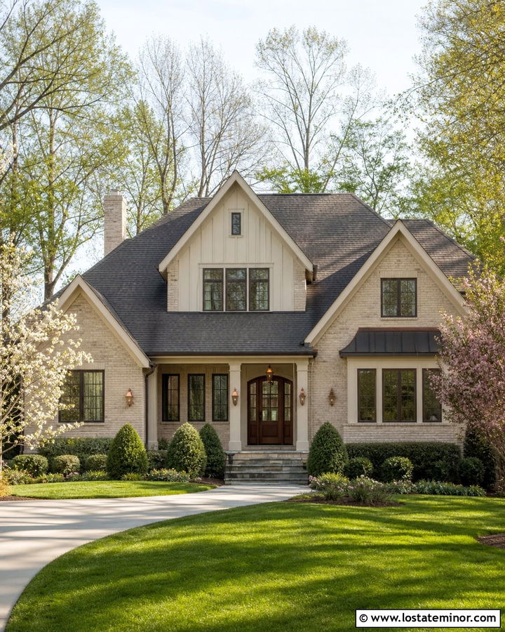 Sand Brick House With Siding Gables - 30 Sand House Design With Gables Ideas