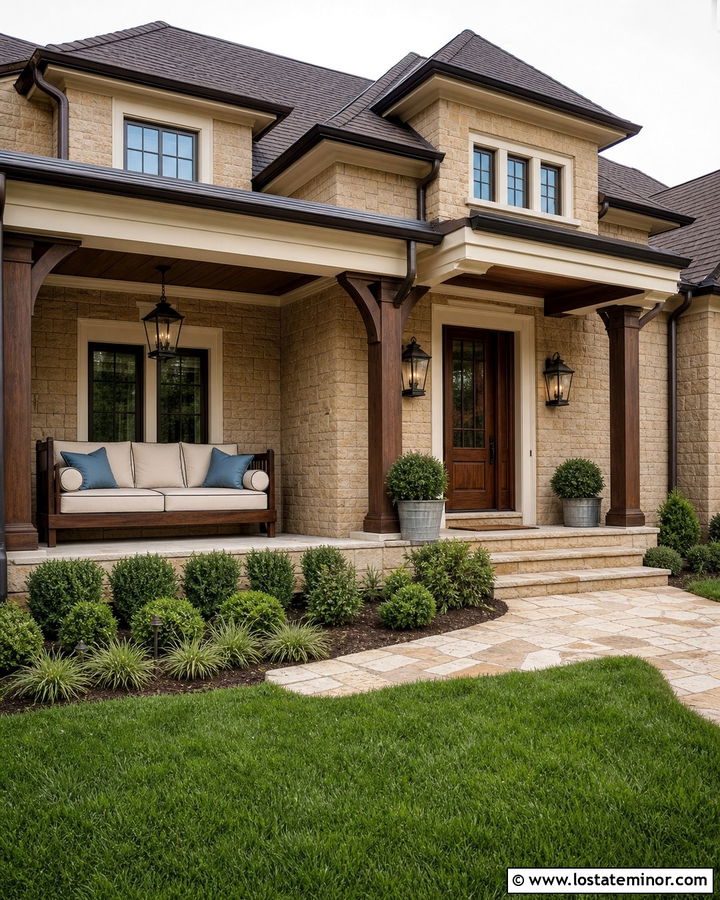 Sand Brick House With Wood Daybed - 30 Sand House Design With Daybed Ideas