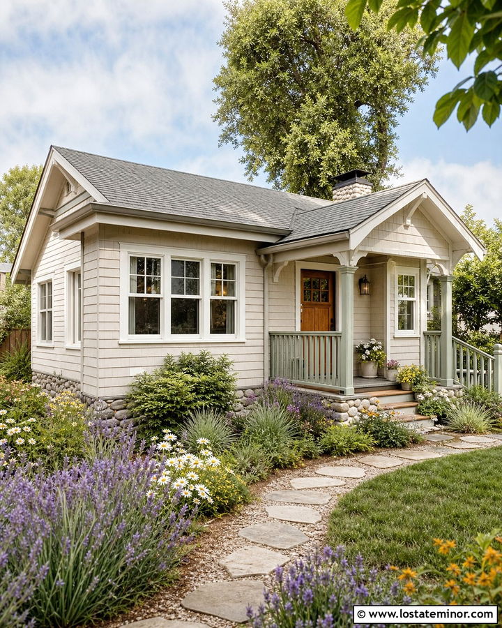 Sand Bungalow With Cottage Flower Garden - 30 Sand House Design With Front Yard Ideas