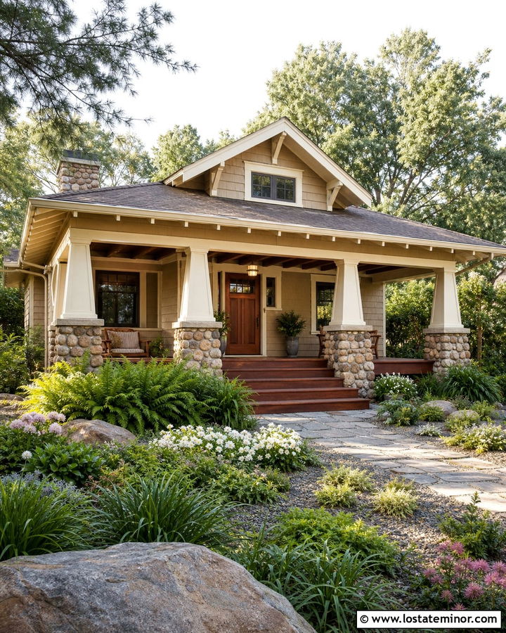 Sand Bungalow With Deep Front Portico - 30 Sand House Design With Portico Ideas