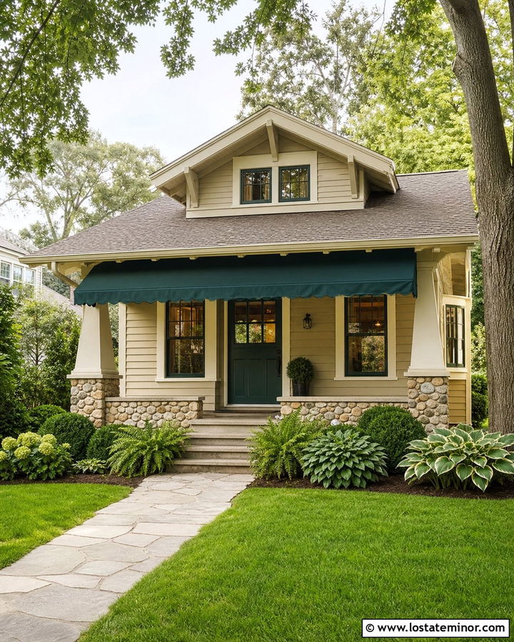 Sand Bungalow With Green Door Awning - 30 Sand House Design With Awning Ideas