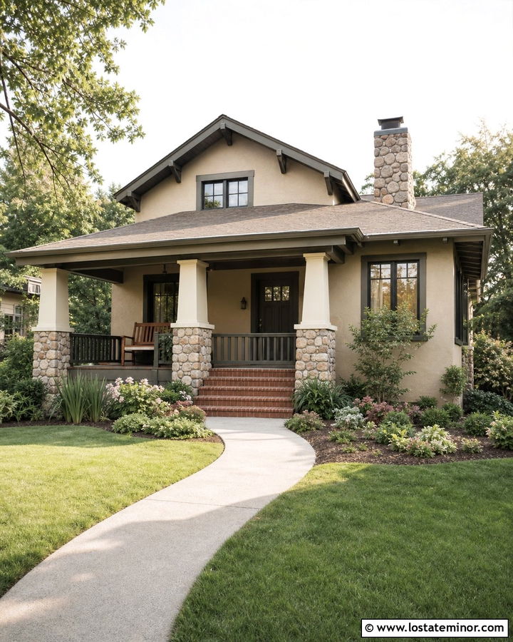 Sand Bungalow With Low Front Porch - 30 Sand House Design With Front Porch Ideas