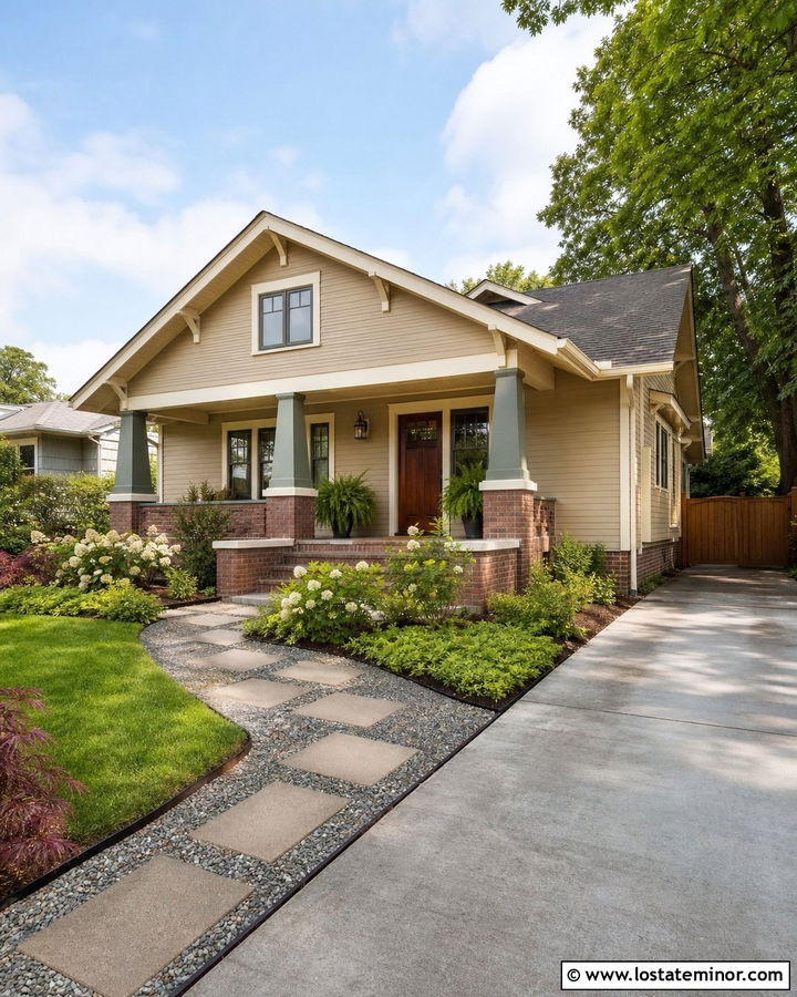 Sand Bungalow With Pea Gravel And Pavers - 30 Sand House Design With Walkway Ideas