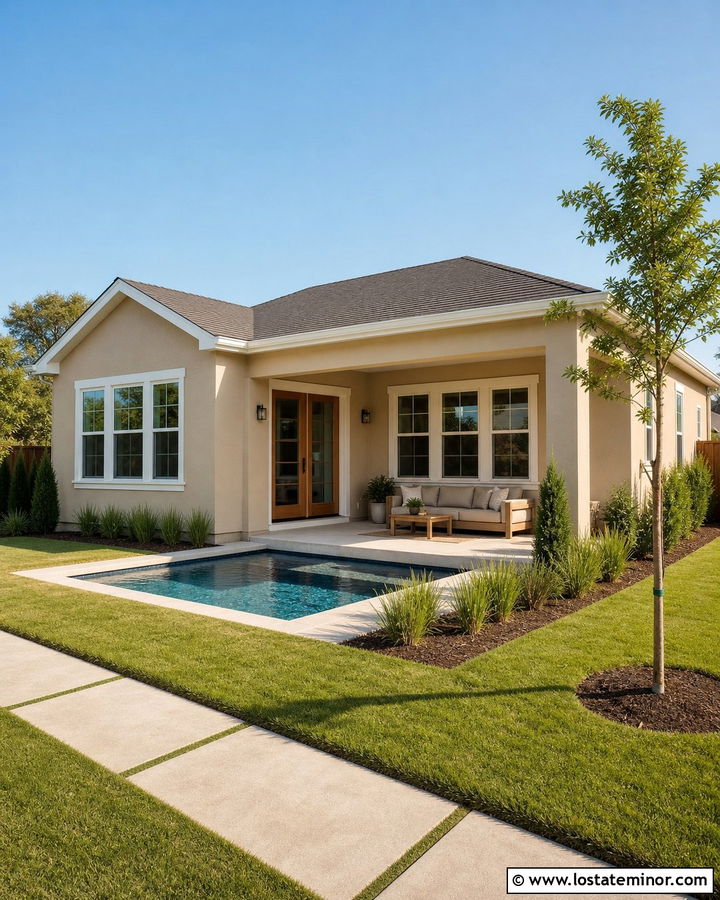 Sand Bungalow With Small Backyard Pool - 30 Sand House Design With Swimming Pool Ideas