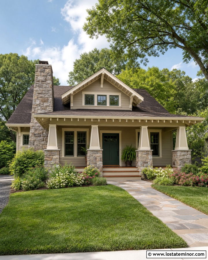 Sand Bungalow With Tapered Stone Chimney - 30 Sand House Design With Chimney Ideas